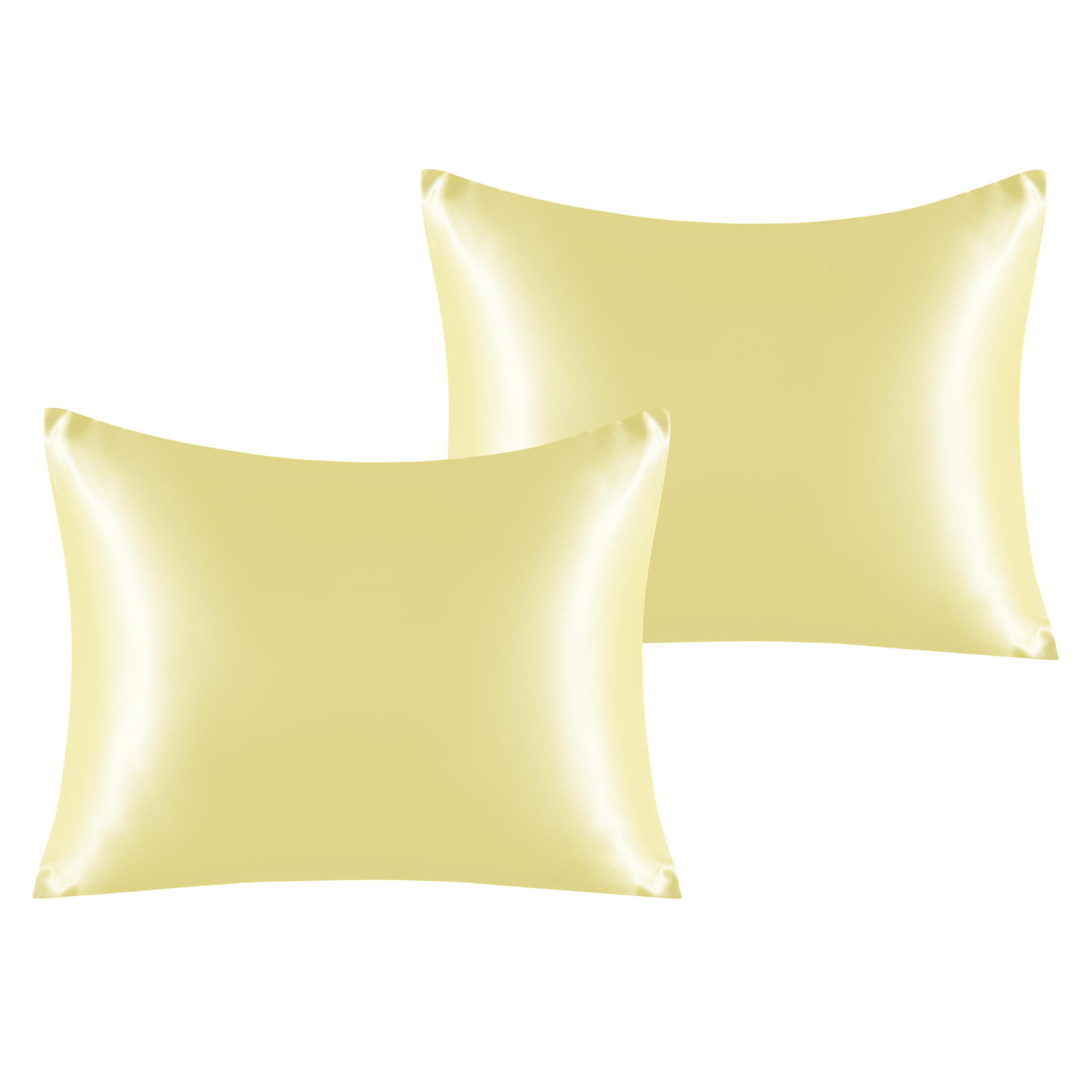 Ntbay 2 Pack Satin Standard Pillowcases For Hair And Skin, Luxurious And Silky Pillow Cases With Envelope Closure, 20X26 Inches, Light Yellow